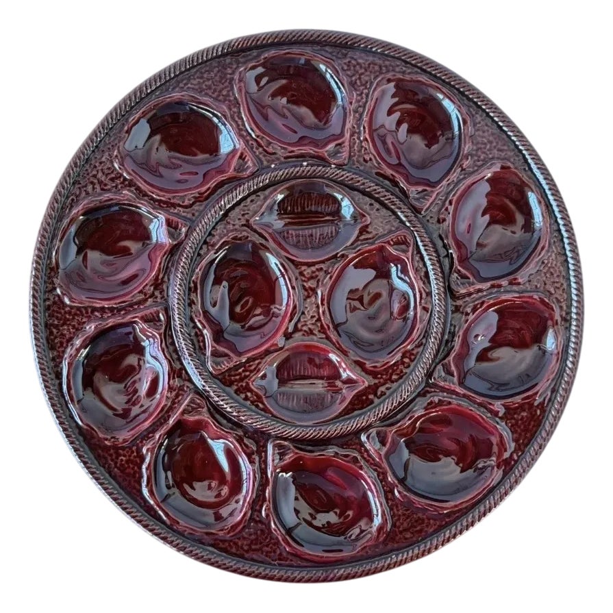 French Majolica Oyster Plate St. Clement France, 1970s