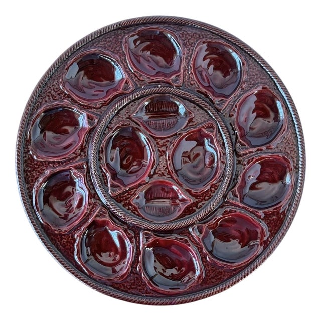 French Majolica Oyster Plate St. Clement France, 1970s For Sale