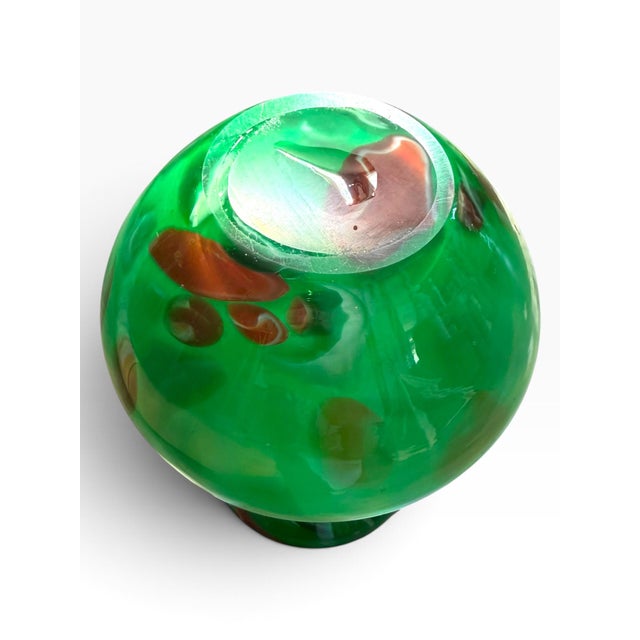 Vintage Green Art Glass Vase | Emerald Green With Amber Inclusions | Sculptural For Sale - Image 4 of 6