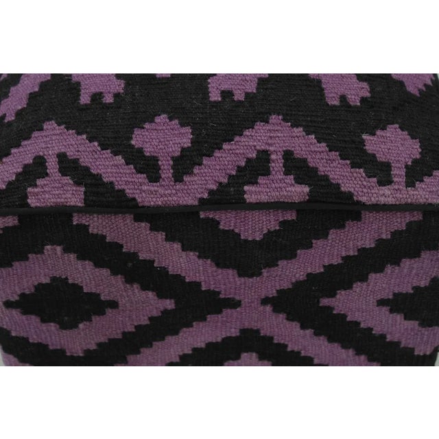 1990s Boho Chic Black/Purple Handmade Kilim Upholstered Ottoman For Sale - Image 5 of 11