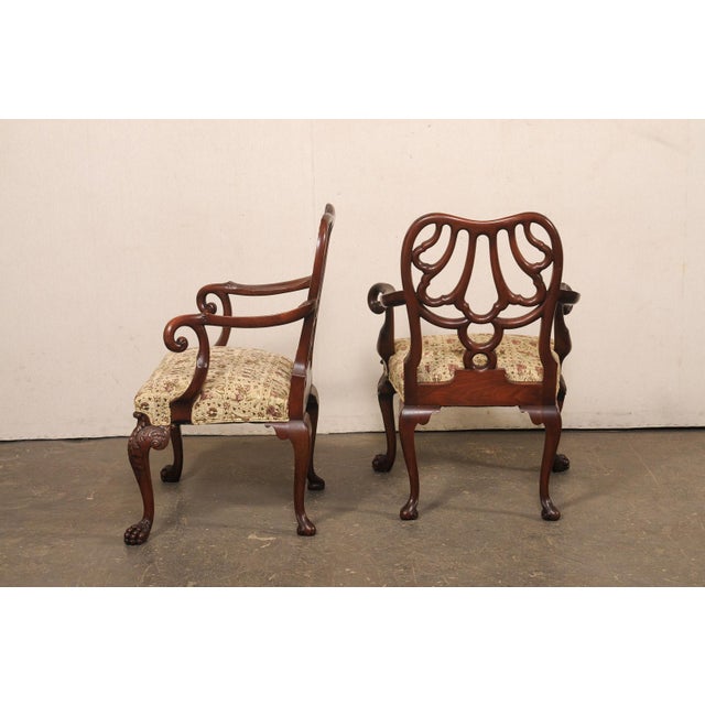 Brown Pair of Ornate Early 20th C. English Armchairs For Sale - Image 8 of 13
