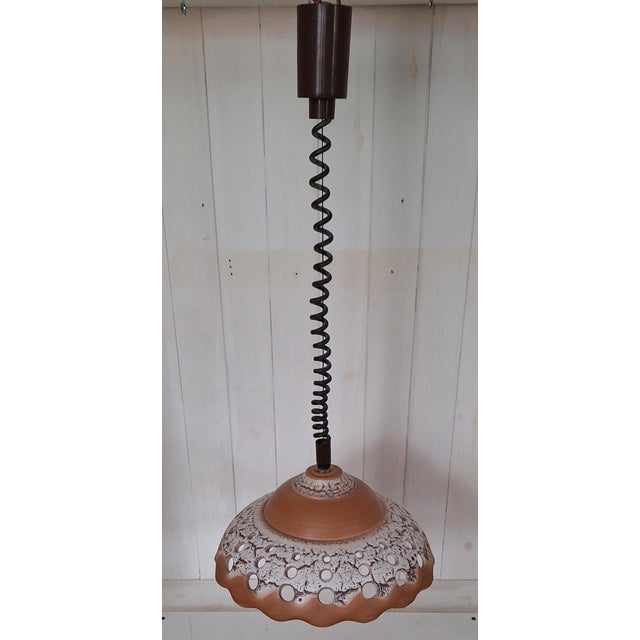 Vintage Ceiling Lamp with Openwork Ceramic Shade on Height-Adjustable Plastic Mount, 1970s For Sale - Image 6 of 7