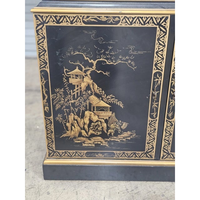 Drexel Heritage Late 20th Century Drexel Heritage Black Lacquer Et Cetera Chinoiserie China Cabinet Bookcase For Sale - Image 4 of 11