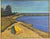 This is a wonderful oil on linen tranquil impressionistic seascape framed in a gold-colored metallic frame. ============...