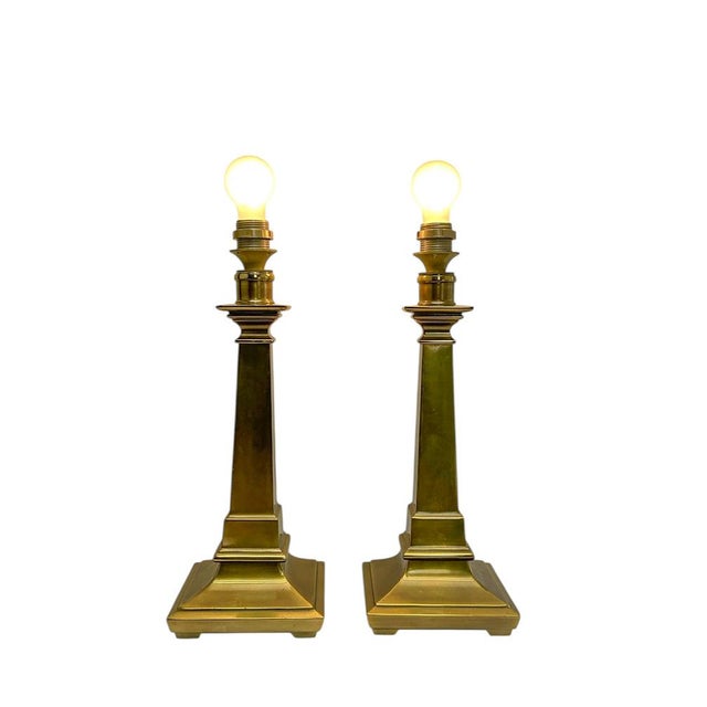Empire Style Neoclassical Brass Column Table Lamps, 1950s, Set of 2 For Sale - Image 14 of 15
