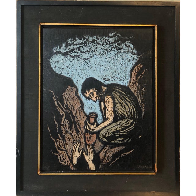 Jacob Steinhardt, German Expressionist Hand Carved Colored Original Wood Pane Art Israeli Bezalel, 1965 For Sale In Miami - Image 6 of 13