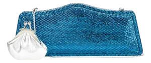 1990s Judith Leiber Turquoise Cerulean Blue Evening Crystals Clutch Shoulder Bag Arched Top