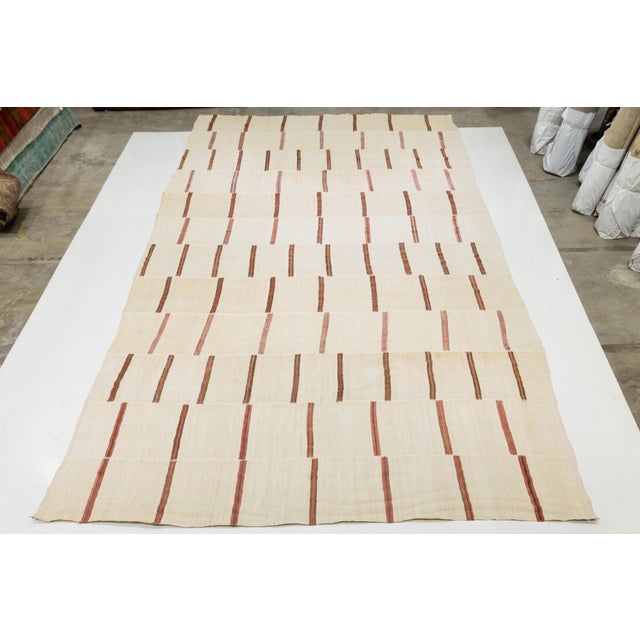 Vintage 13 X 27 Extra-Long Minimalist Striped Kilim Wool Rug in Neutral Cream For Sale - Image 11 of 12