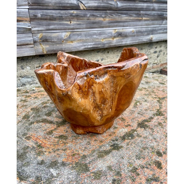 1960s Large Sculptural Olive Wooden Bowl, 1960s For Sale - Image 5 of 8
