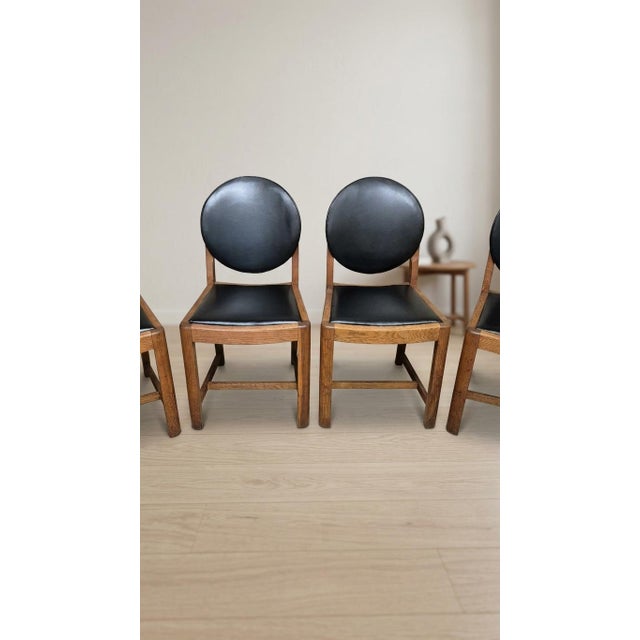 Vintage Wooden Dining Chairs with Black Leather Upholstery, 1940s, Set of 4 For Sale - Image 16 of 17