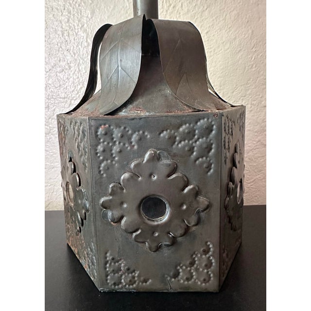 Mid-Century Mexican Tin Candelabra With Sunburst Mirror & Embossed Details For Sale - Image 10 of 12