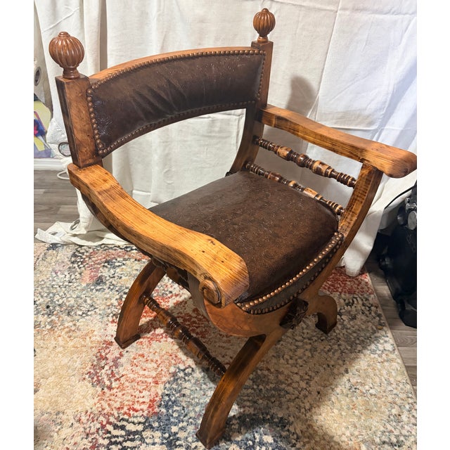 Renaissance Vintage Savonarola Dante X-Framed Armchair For Sale - Image 3 of 4
