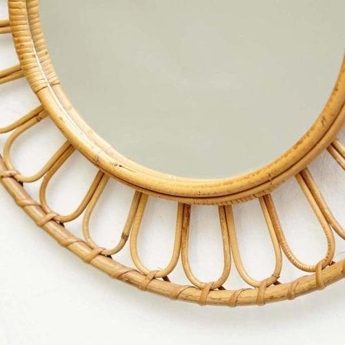 Mid-Century Modern French Rivera Mirror in Bamboo Rattan, 1960 For Sale - Image 14 of 17