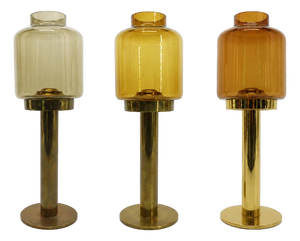 Large Swedish Model L-102/32 Claudia Candlesticks in Brass and Tinted Glass by Hans-Agne Jakobsson for Markaryd, 1960s, Set of 3