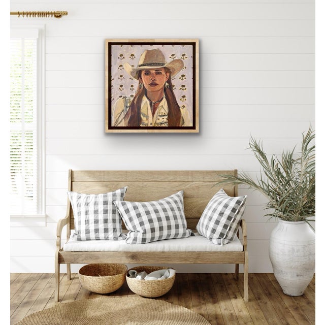 “Wyoming” is a 24 x 24 inch original acrylic painting celebrating timeless Western femininity. This portrait features a...