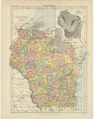 Antique Map of Wisconsin, 1888
