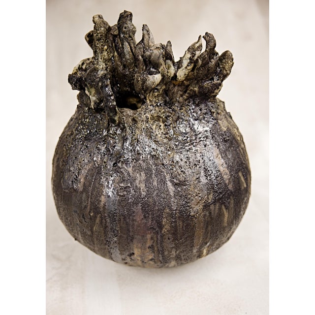 Ceramic Carbon Sculpted Moon Jar One of a Kind Hand Made For Sale - Image 7 of 9