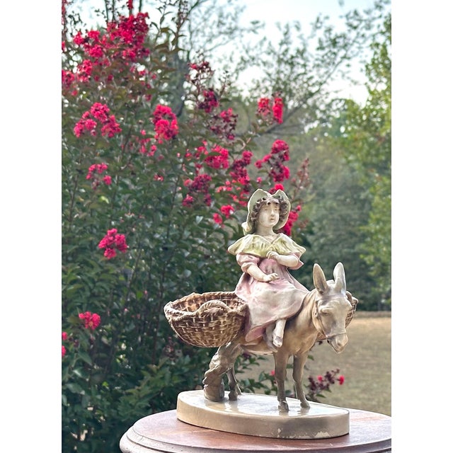 Stellmacher Teplitz Porcelain Figurine: Girl on Donkey, Restored Antique For Sale - Image 10 of 10