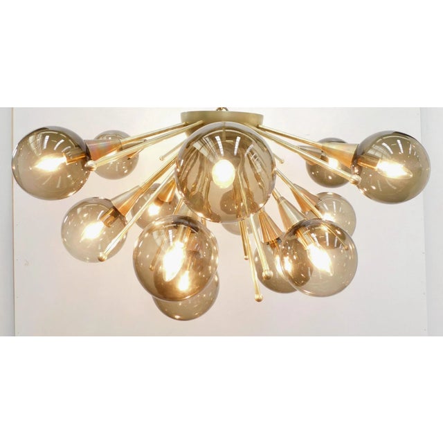 Italian Italian Mezzo Natural Brass Murano Smoky Globe Flush Mount by Fabio LTD For Sale - Image 3 of 5