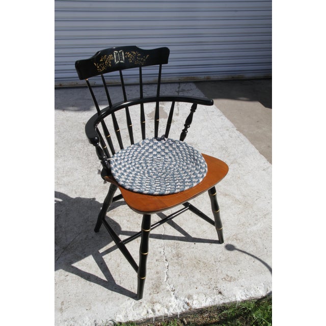 Black Early 20th Century Nichols and Stone Black Lacquered Hand Painted Windsor Chair For Sale - Image 8 of 12