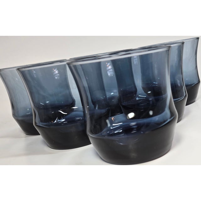 Blue Smoky Blue Scandinavian Lowballs- Set of Six For Sale - Image 8 of 11