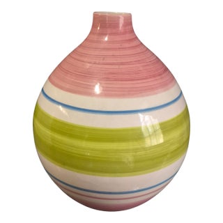 Vintage Striped Multi Color Ceramic Vase Made in Portugal For Sale