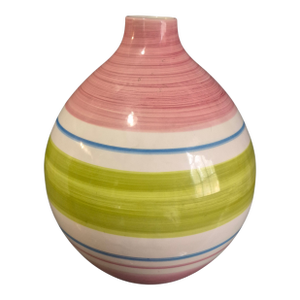 Vintage Striped Multi Color Ceramic Vase Made in Portugal