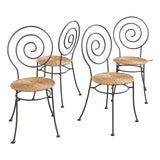 Mid 20th Century Spiral Iron and Wicker Chairs in the Style of Luigi Serafini, Set of 4 For Sale