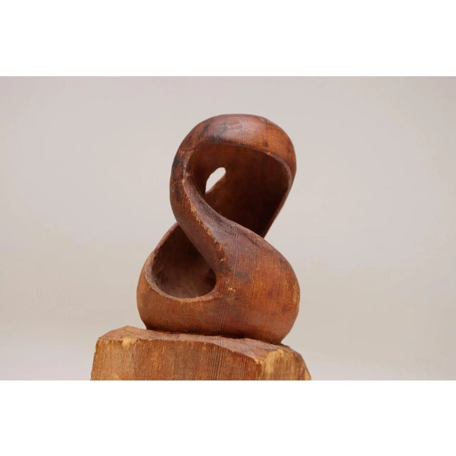 Small Vintage Handcarved Modernist Organic Form Wooden Sculpture on Base Signed For Sale In New York - Image 6 of 17