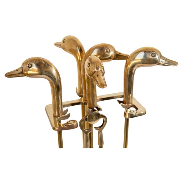 Vintage French Solid Brass Duck Head Fireplace Tool Set, Maison Jansen Style, 19 For Sale - Image 11 of 17