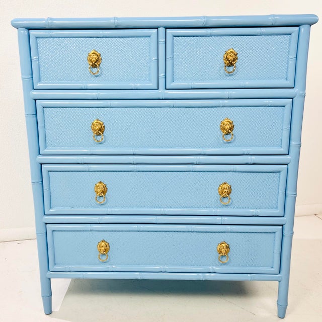 Vintage Faux Bamboo & Woven Wicker Lacquered Chest of Drawers For Sale - Image 15 of 15