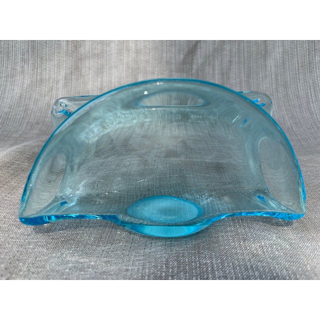 Vintage Folded Blue Art Glass Napkin Holder For Sale - Image 4 of 12