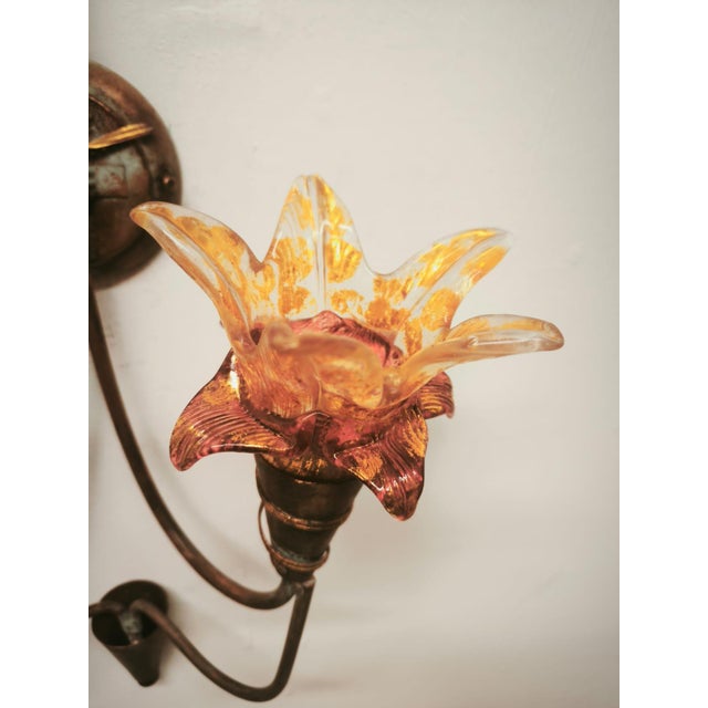 Metal Two-Light Wall Lamp with Murano Glass, 1980s For Sale - Image 7 of 11