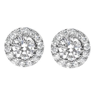 14K White Gold 3.0 Cttw Lab-Grown Diamond Hidden Halo Stud Earrings For Sale