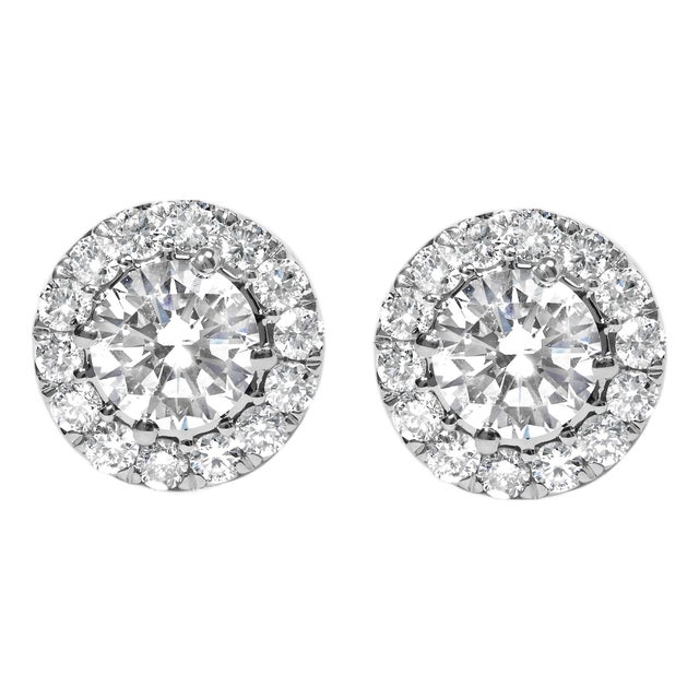 14K White Gold 3.0 Cttw Lab-Grown Diamond Hidden Halo Stud Earrings For Sale
