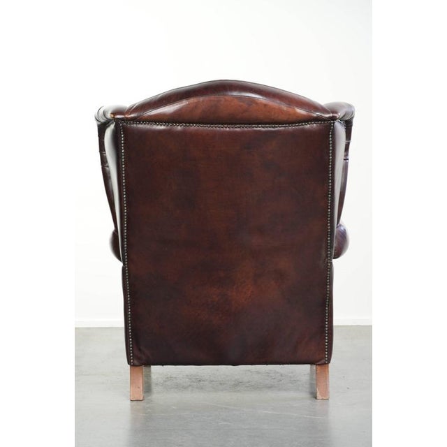 Vintage English Cowhide Wing Armchair For Sale - Image 4 of 13