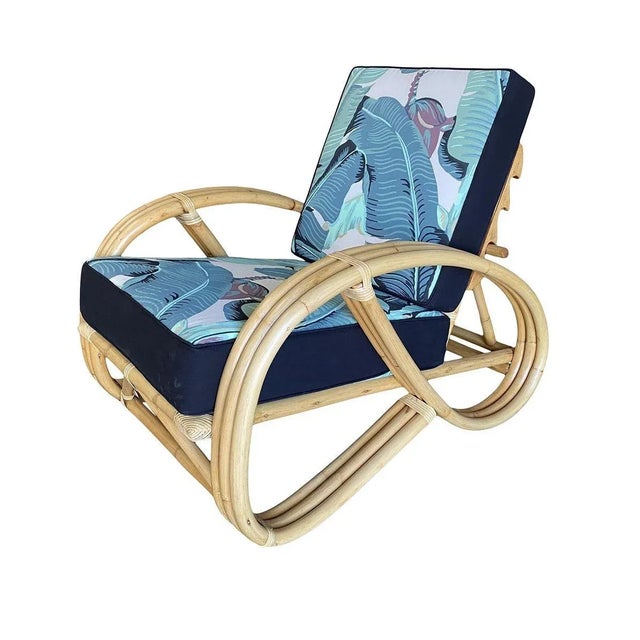 Mid-Century Modern Restored 3/4 Pretzel Rattan Lounge Chair With Adjustable Back For Sale - Image 3 of 12