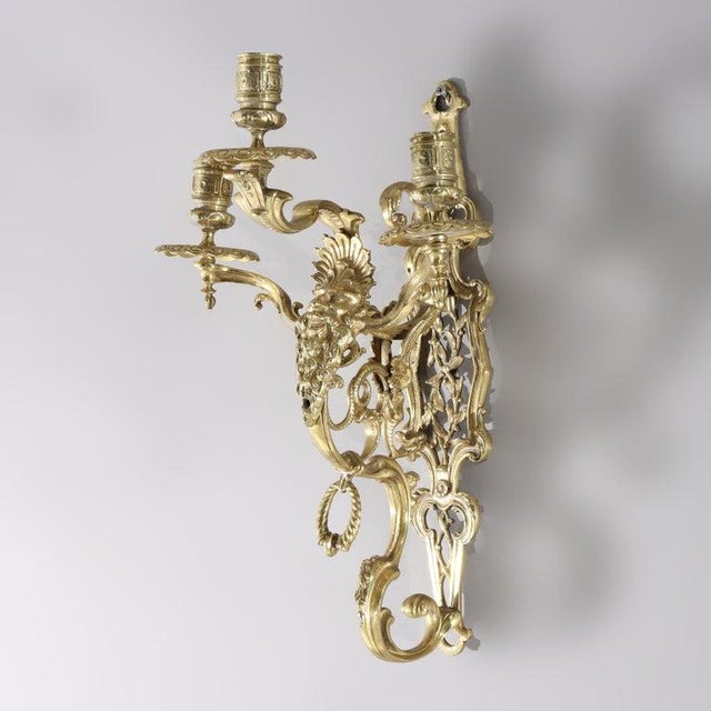 Antique Figural Gilt Bronze Three-Candle Wall Sconce With Mask C1920 For Sale - Image 6 of 9