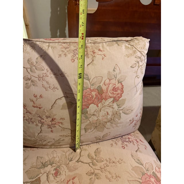 Pair of Vintage Floral Slipper Chairs With Turned Legs & Brass Casters For Sale - Image 15 of 17