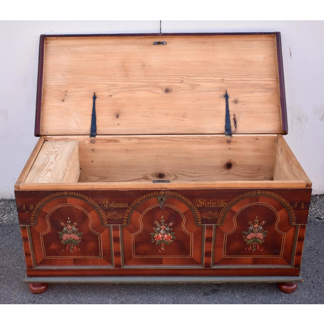 Pine Trunk or Blanket Chest in Original Decorative Paint For Sale - Image 9 of 12