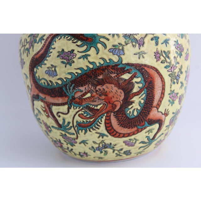 Asian Lge Famille Juane Chinese Porcelain Ginger Jar W/ Dragon & Phoenix, Qing MCM For Sale - Image 3 of 10