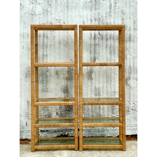 Vintage Coastal Woven Rattan Etagere - a Pair For Sale In West Palm - Image 6 of 7