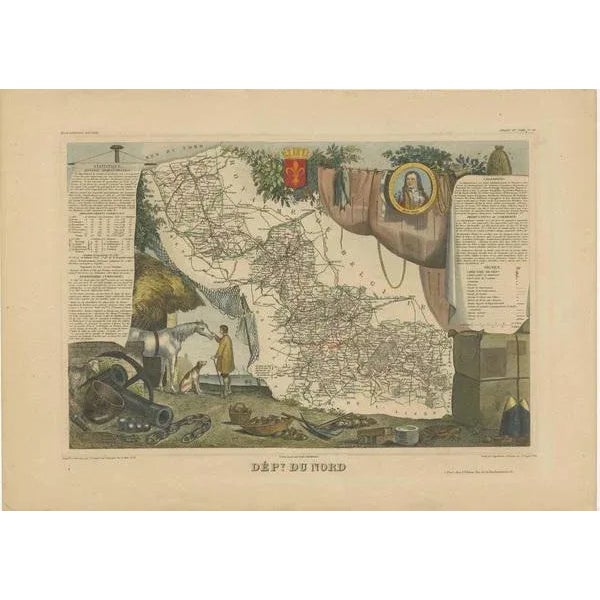 Antique map titled 'Dept. du Nord'. Map of the French department of Nord, France. This area is known for its production of...