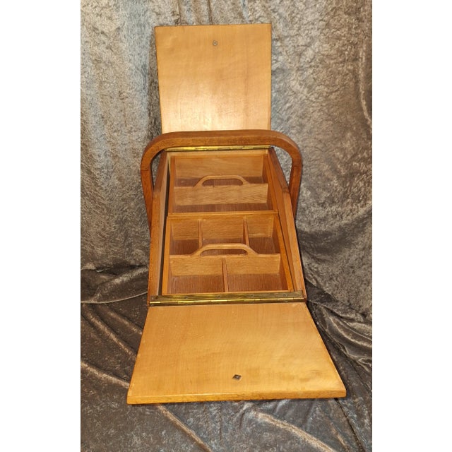 Wood Mid-Century German Sewing Table on Casters in Walnut with Removable Oak Inserts, 1960s For Sale - Image 7 of 11