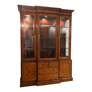Late 20th Century Walnut Burl Illuminated China Cabinet / Breakfront by Ray Sabota for Century Furniture For Sale