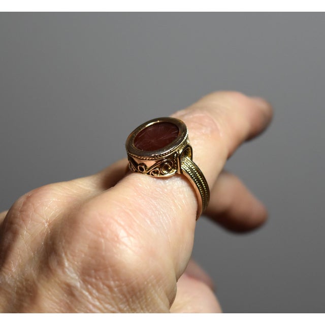 1930s 14k Yellow Gold Carnelain Soldier Warrior Intaglio Signet Ring Sz 10.25 For Sale - Image 11 of 17
