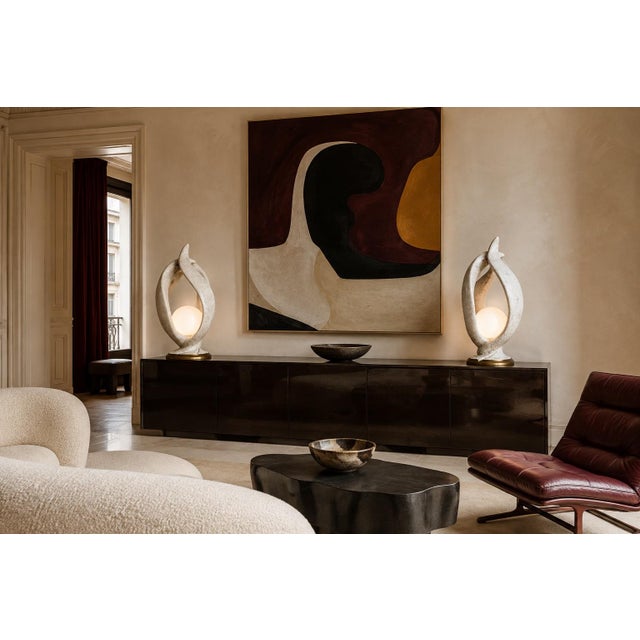 Fabulous, Large Postmodern "Flame" Sculptural Lamps - Faux Stone & Gilt - A Pair For Sale - Image 11 of 11