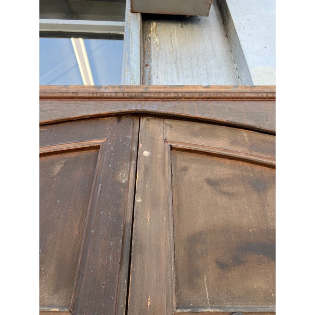 1920s Spanish Revival Style Double Entry Doors With Original Hardware Arched in the Frame For Sale - Image 4 of 12