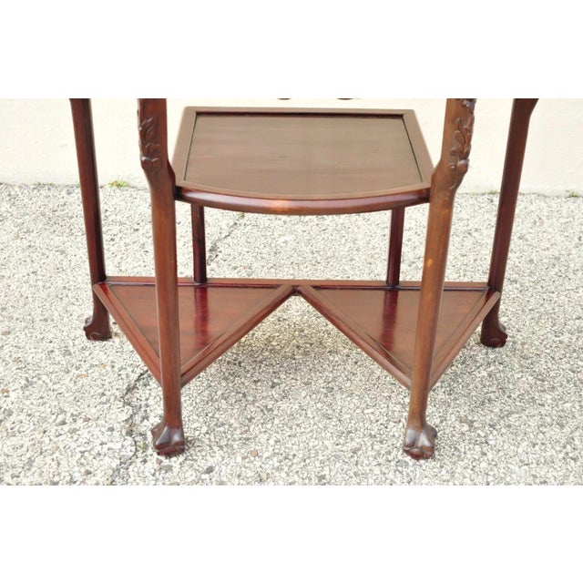 Vintage Oriental Chinese Carved Hardwood Demilune Marble Top Console Hall Table For Sale - Image 10 of 11