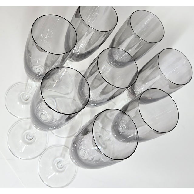 Glass Smoky Long Stemmed Art Nouveau Champagne Flutes- Set of Eight For Sale - Image 7 of 11